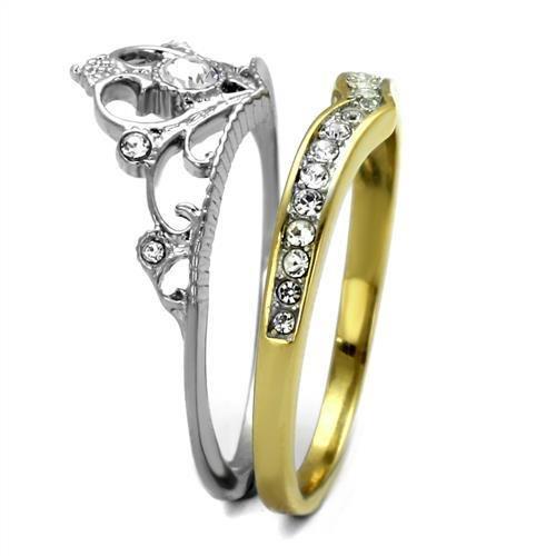 TK2294 - Two-Tone IP Gold (Ion Plating) Stainless Steel Ring with Top Grade Crystal in Clear