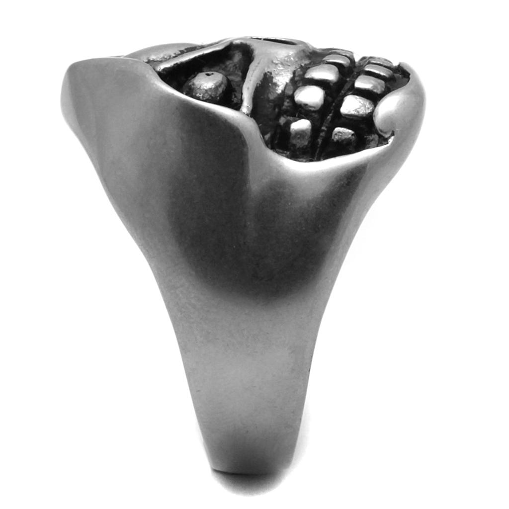 TK2418 - Antique Silver Stainless Steel Ring with Epoxy in Jet