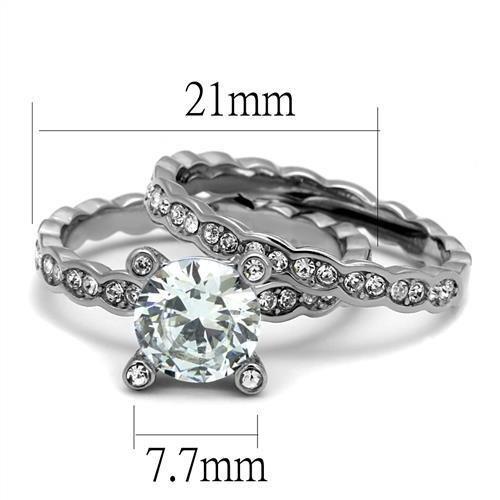 TK2659 - High polished (no plating) Stainless Steel Ring with AAA Grade CZ in Clear