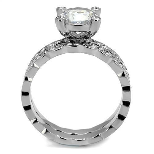 TK2659 - High polished (no plating) Stainless Steel Ring with AAA Grade CZ in Clear