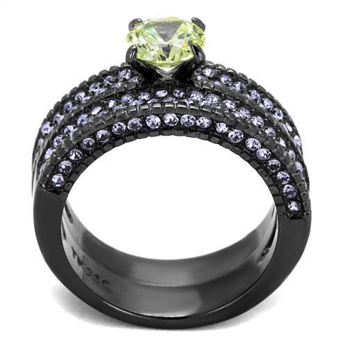 TK2672 - IP Light Black (IP Gun) Stainless Steel Ring with AAA Grade CZ in Apple Green color