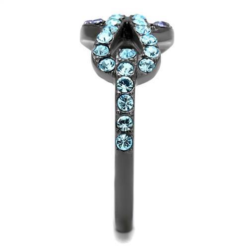 TK2752 - IP Light Black (IP Gun) Stainless Steel Ring with Top Grade Crystal in Tanzanite