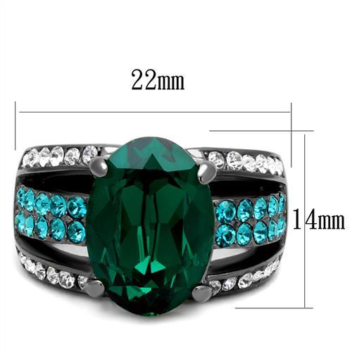 TK2759 - IP Light Black (IP Gun) Stainless Steel Ring with Top Grade Crystal in Emerald