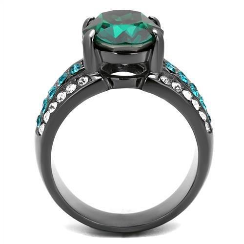 TK2759 - IP Light Black (IP Gun) Stainless Steel Ring with Top Grade Crystal in Emerald