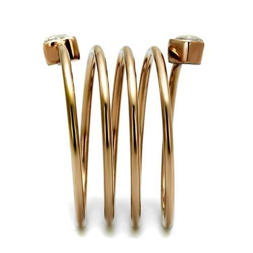TK2836 - IP Rose Gold(Ion Plating) Stainless Steel Ring with AAA Grade CZ in Clear