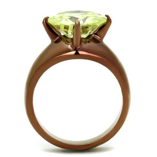 TK2839 - IP Coffee light Stainless Steel Ring with AAA Grade CZ in Apple Green color