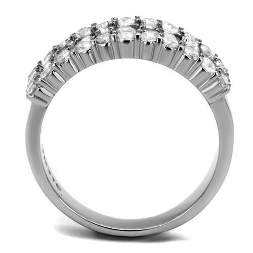 TK2866 - High polished (no plating) Stainless Steel Ring with AAA Grade CZ in Clear