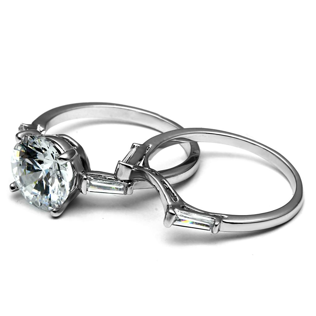 TK2878 - High polished (no plating) Stainless Steel Ring with AAA Grade CZ in Clear