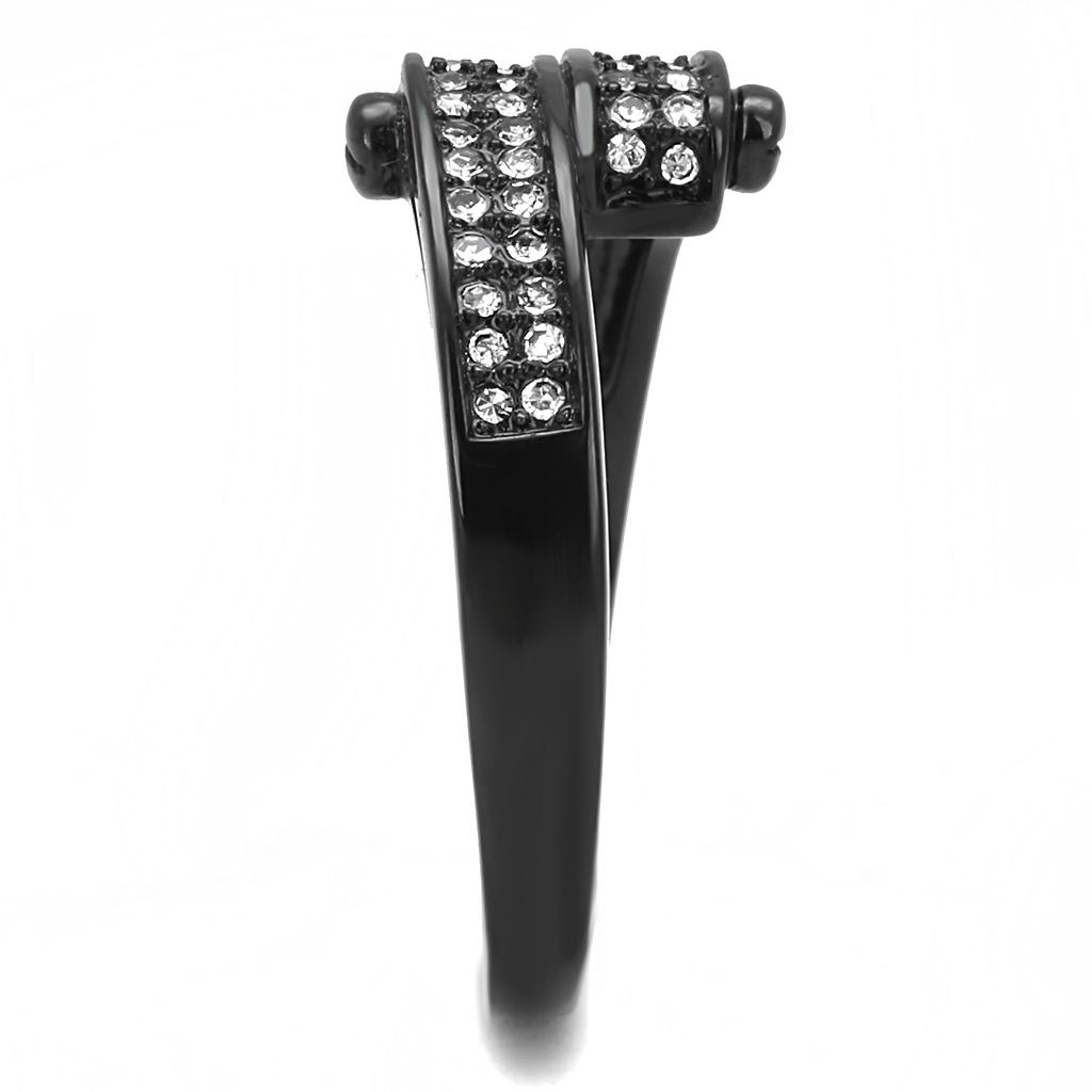 TK3049 - IP Black(Ion Plating) Stainless Steel Ring with Top Grade Crystal in Clear