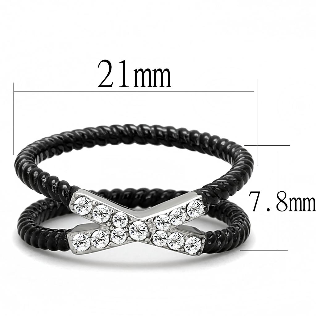TK3053 - Two-Tone IP Black (Ion Plating) Stainless Steel Ring with Top Grade Crystal in Clear