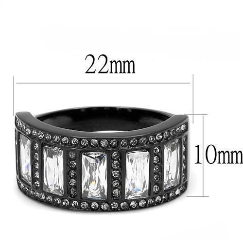 TK3168 - IP Black(Ion Plating) Stainless Steel Ring with AAA Grade CZ in Clear