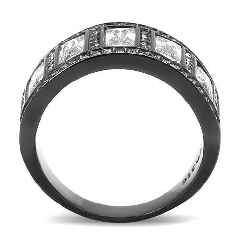 TK3168 - IP Black(Ion Plating) Stainless Steel Ring with AAA Grade CZ in Clear
