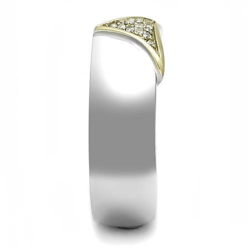 TK3187 - Two-Tone IP Gold (Ion Plating) Stainless Steel Ring with AAA Grade CZ in Clear