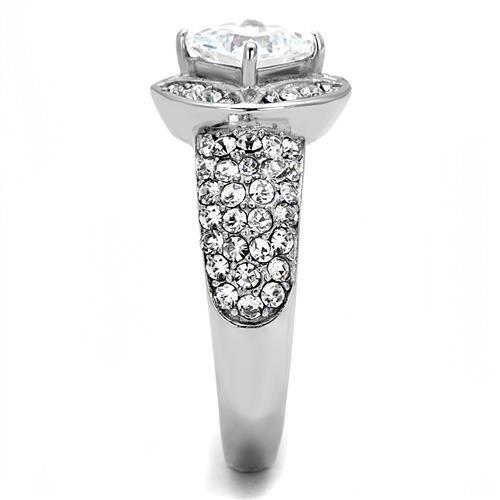 TK3206 - High polished (no plating) Stainless Steel Ring with AAA Grade CZ in Clear
