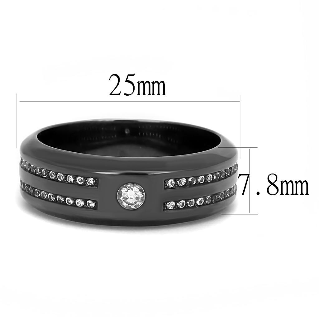 TK3275 - IP Light Black (IP Gun) Stainless Steel Ring with AAA Grade CZ in Clear
