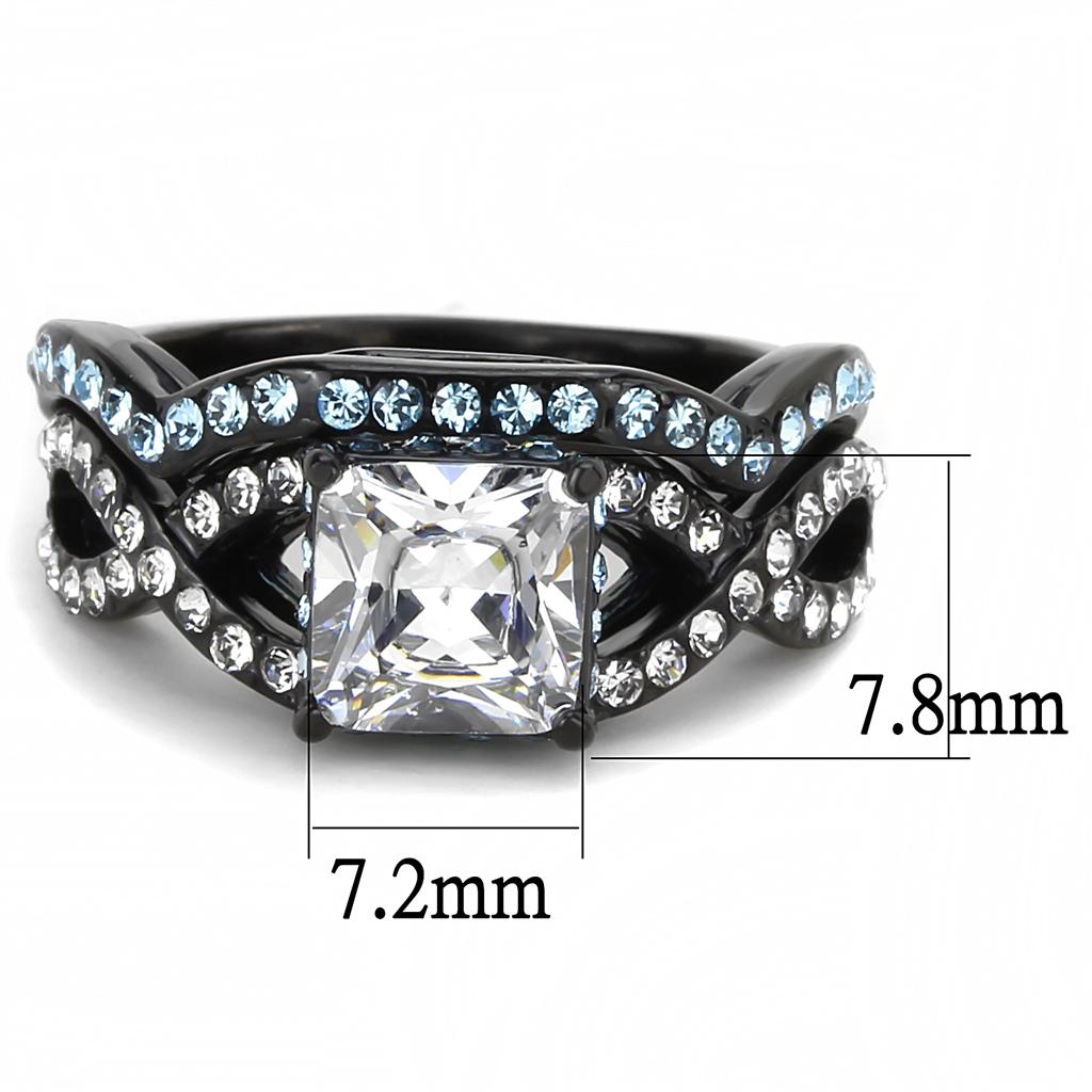 TK3457 - IP Black(Ion Plating) Stainless Steel Ring with AAA Grade CZ in Clear