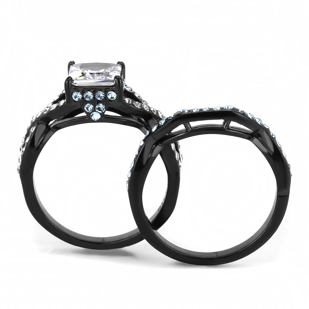 TK3457 - IP Black(Ion Plating) Stainless Steel Ring with AAA Grade CZ in Clear