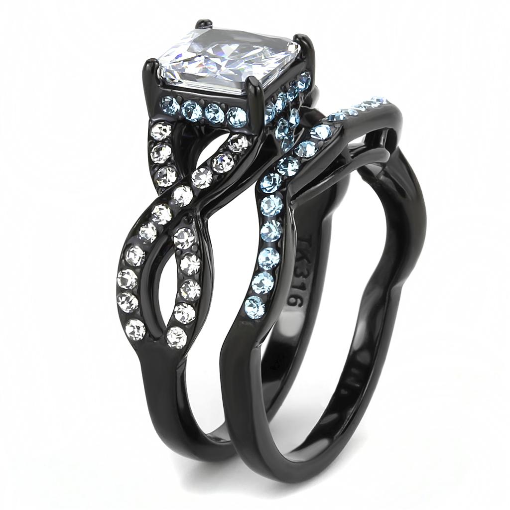TK3457 - IP Black(Ion Plating) Stainless Steel Ring with AAA Grade CZ in Clear