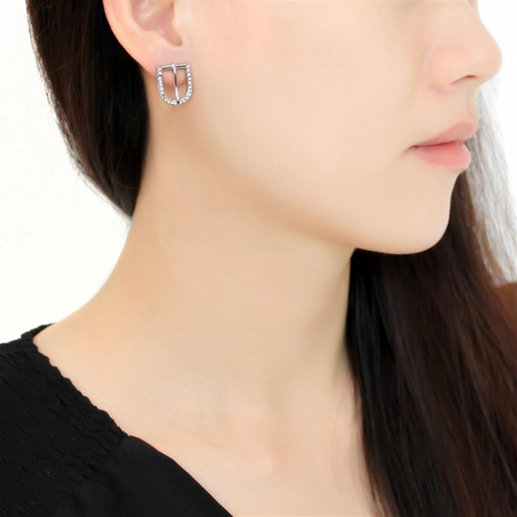TK3489 - High polished (no plating) Stainless Steel Earrings with Top Grade Crystal in Clear