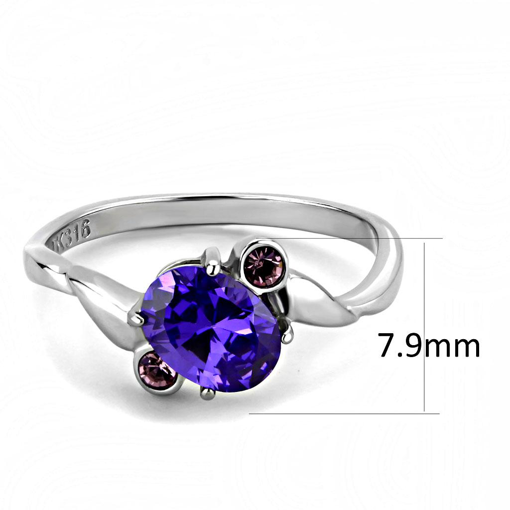 TK3525 - High polished (no plating) Stainless Steel Ring with AAA Grade CZ in Tanzanite