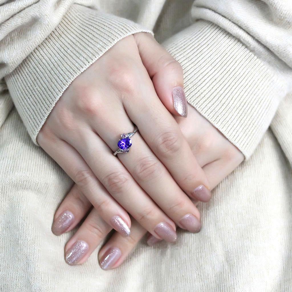 TK3525 - High polished (no plating) Stainless Steel Ring with AAA Grade CZ in Tanzanite
