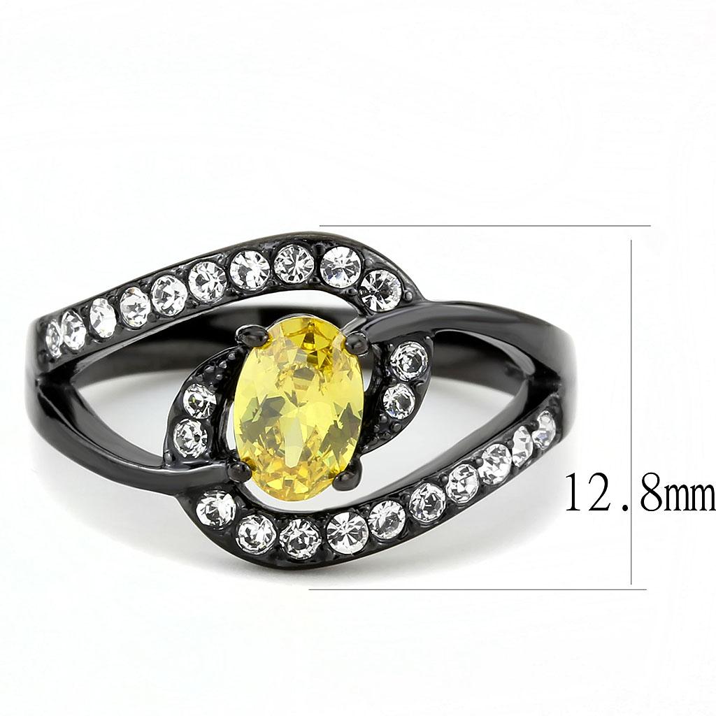TK3571 - IP Black(Ion Plating) Stainless Steel Ring with AAA Grade CZ in Topaz