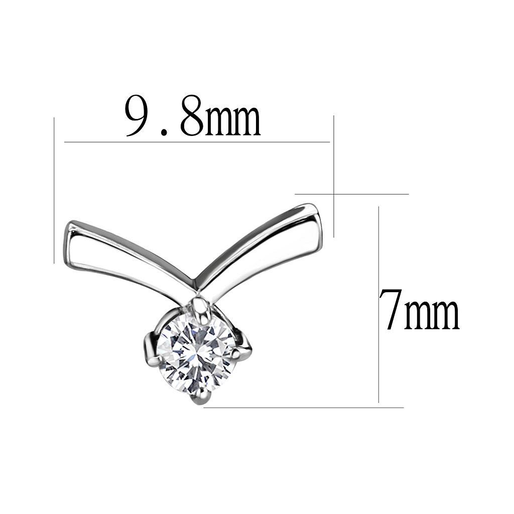 TK3657 - High polished (no plating) Stainless Steel Earrings with AAA Grade CZ in Clear