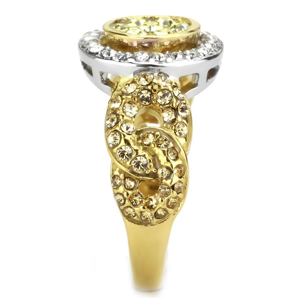 TK3704 - Two-Tone IP Gold (Ion Plating) Stainless Steel Ring with Top Grade Crystal in Multi Color