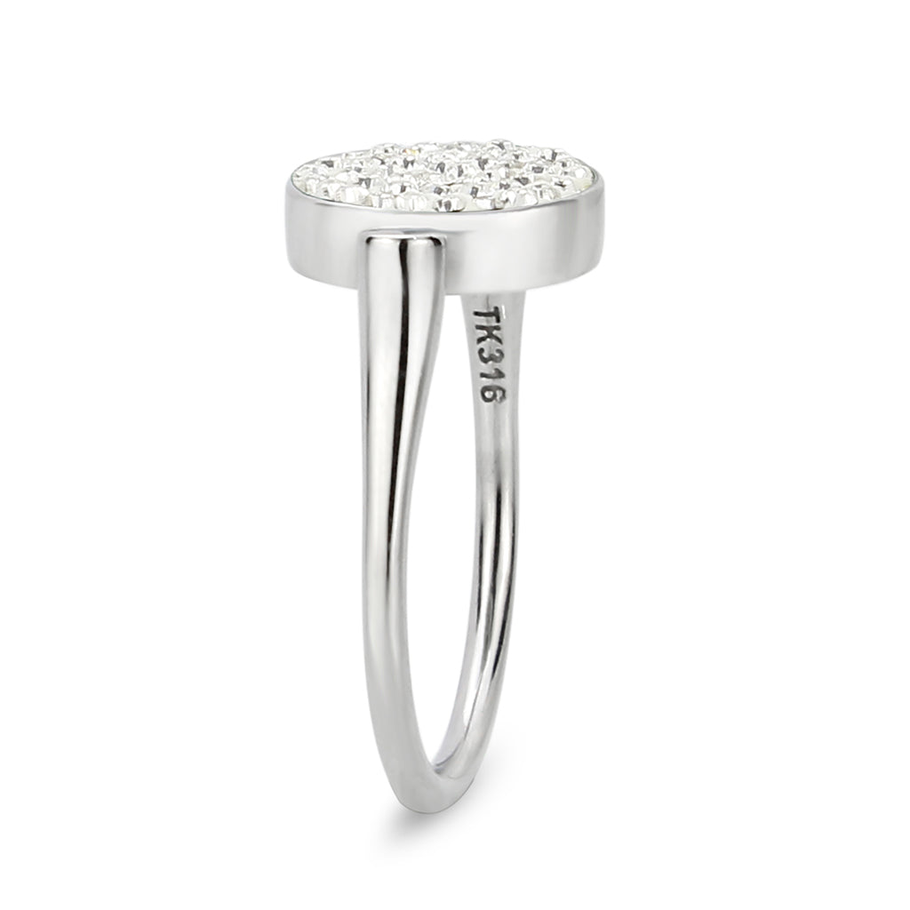 TK385404 - High polished (no plating) Stainless Steel Ring with Top Grade Crystal in Clear