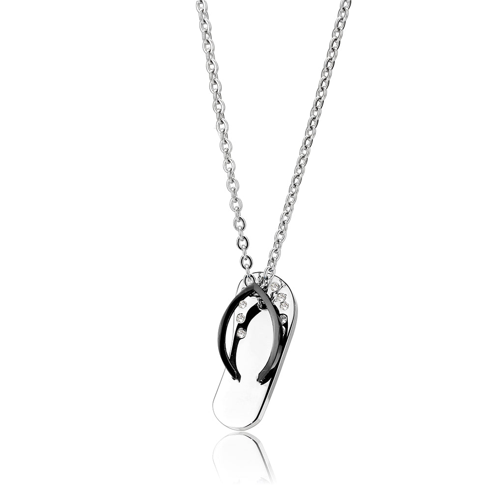 TK3942 - Two Tone IP Black Stainless Steel Chain Pendant with Top Grade Crystal in Clear
