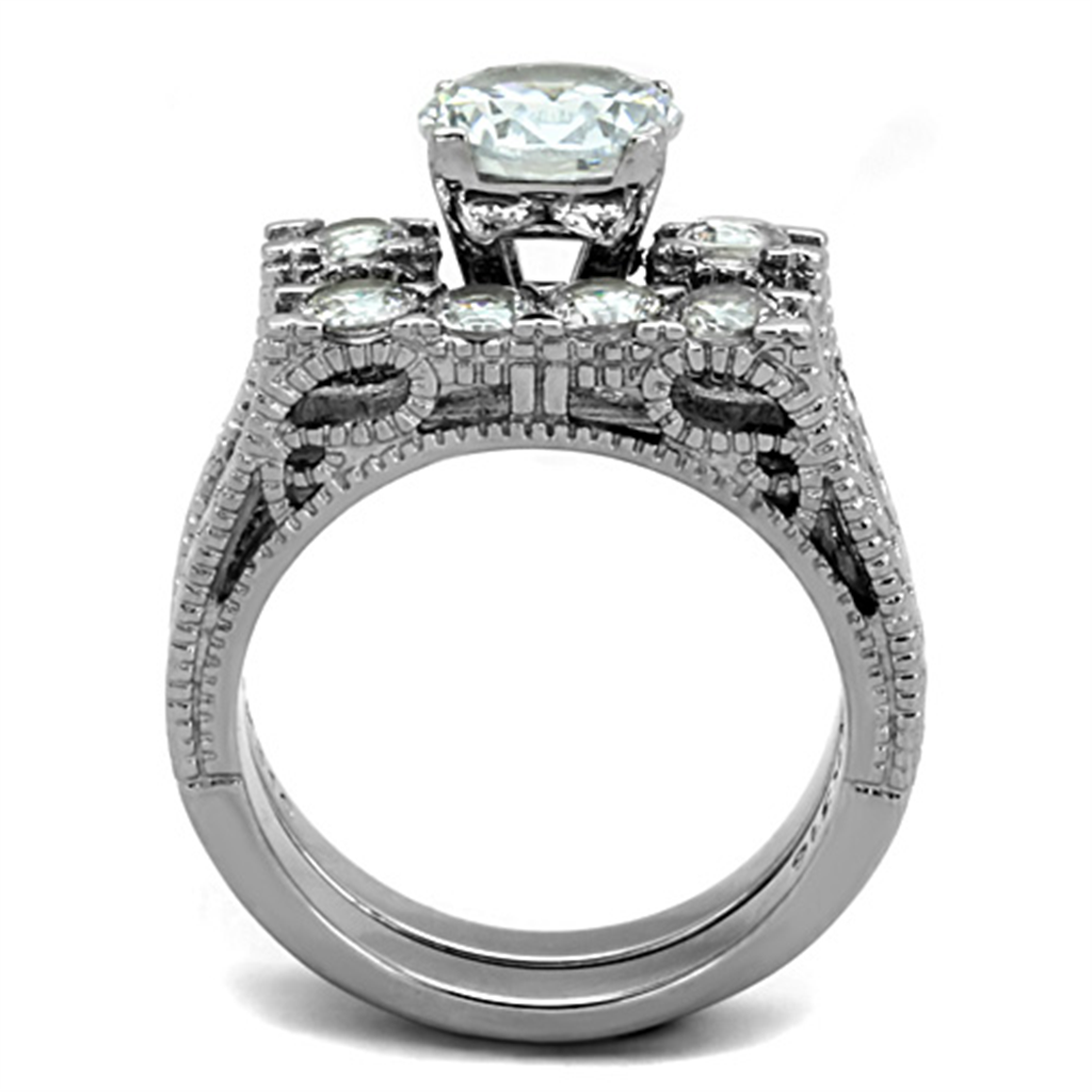 TK5X019 - High polished (no plating) Stainless Steel Ring with AAA Grade CZ in Clear