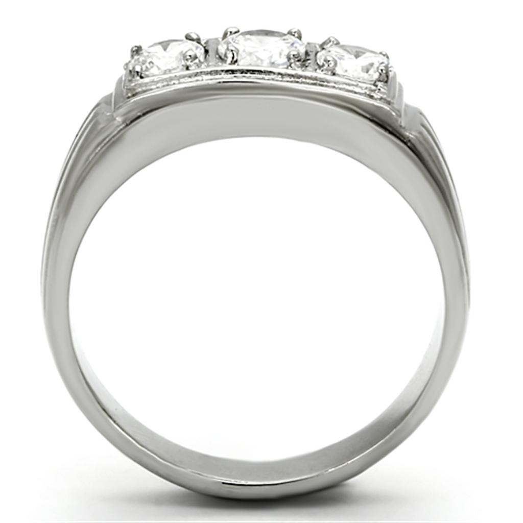 TK946 - High polished (no plating) Stainless Steel Ring with AAA Grade CZ in Clear