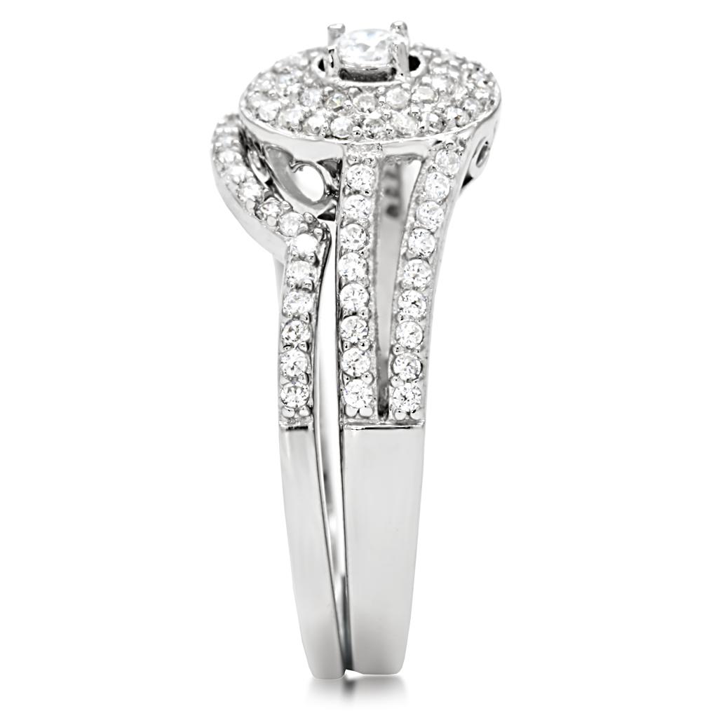 TS001 - Rhodium 925 Sterling Silver Ring with AAA Grade CZ in Clear