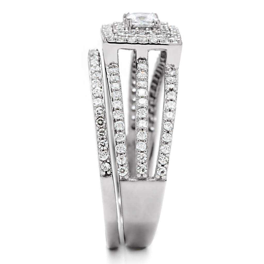 TS003 - Rhodium 925 Sterling Silver Ring with AAA Grade CZ in Clear