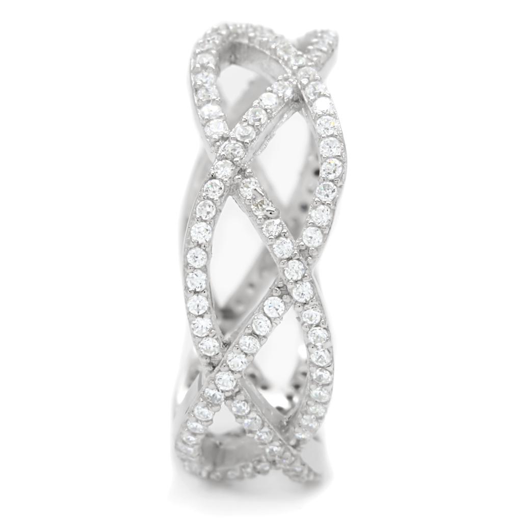 TS007 - Rhodium 925 Sterling Silver Ring with AAA Grade CZ in Clear