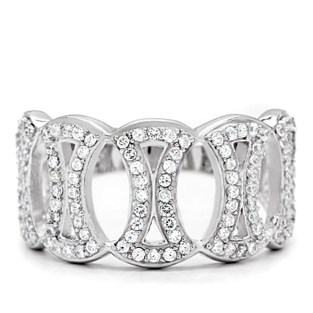 TS009 - Rhodium 925 Sterling Silver Ring with AAA Grade CZ in Clear