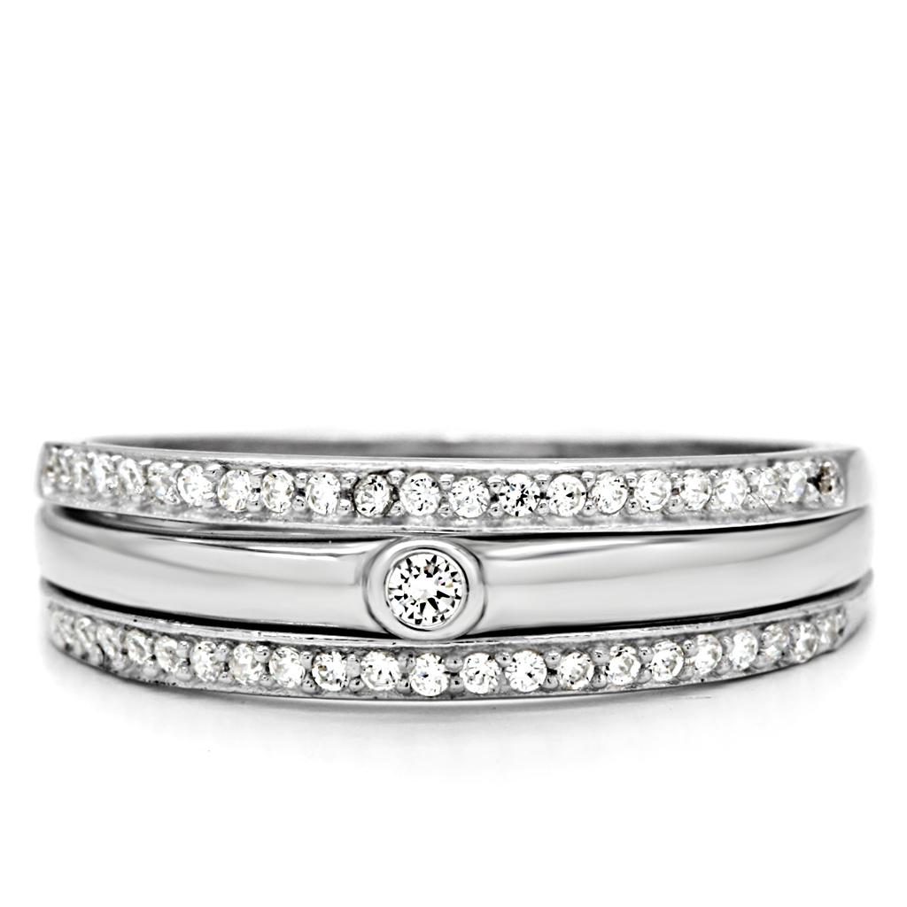 TS013 - Rhodium 925 Sterling Silver Ring with AAA Grade CZ in Clear