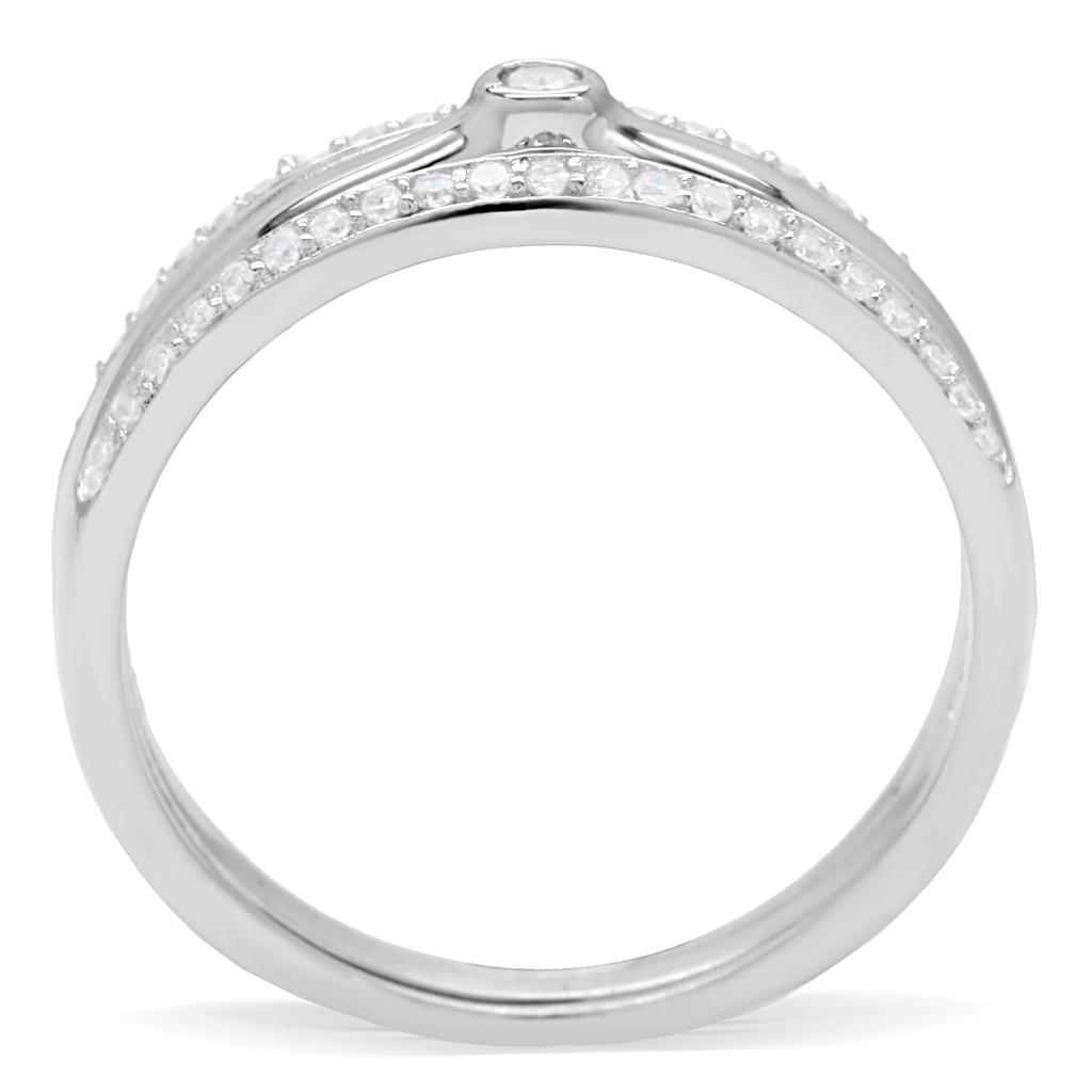 TS013 - Rhodium 925 Sterling Silver Ring with AAA Grade CZ in Clear