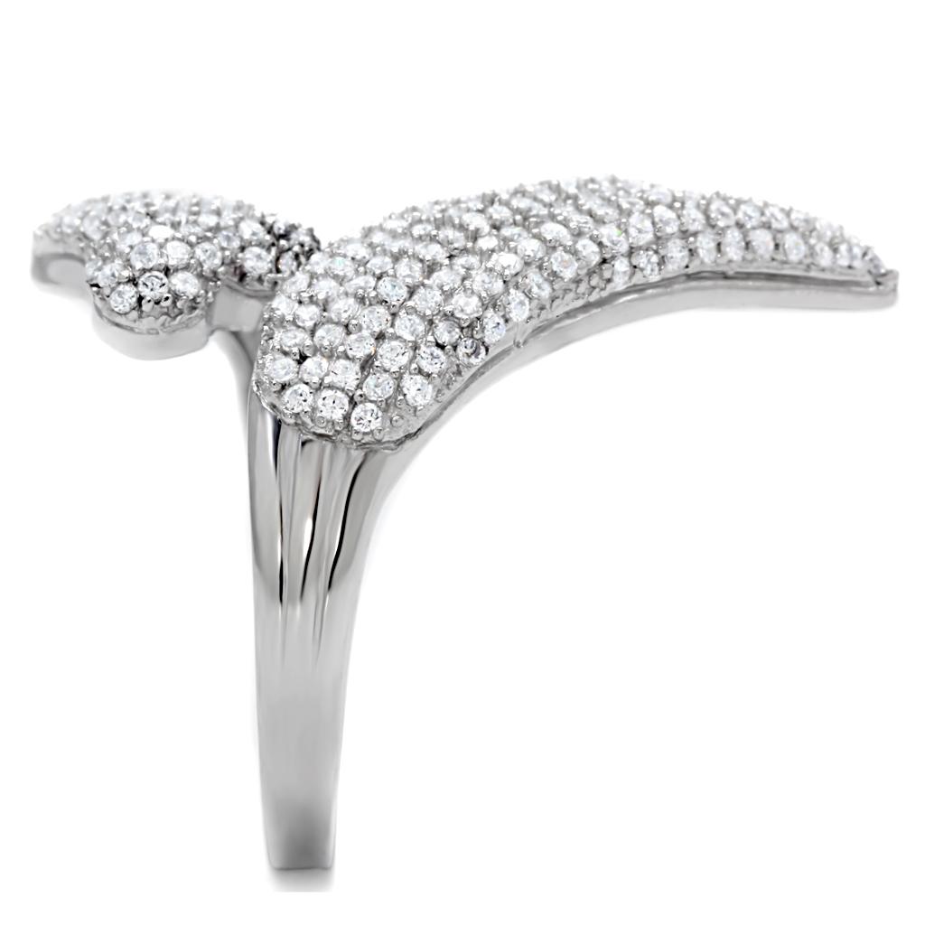 TS014 - Rhodium 925 Sterling Silver Ring with AAA Grade CZ in Clear