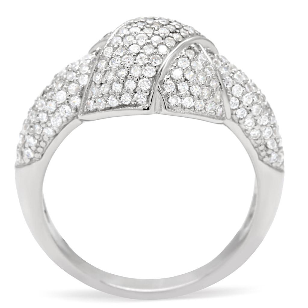 TS016 - Rhodium 925 Sterling Silver Ring with AAA Grade CZ in Clear
