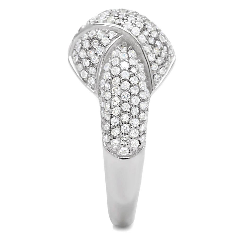 TS016 - Rhodium 925 Sterling Silver Ring with AAA Grade CZ in Clear