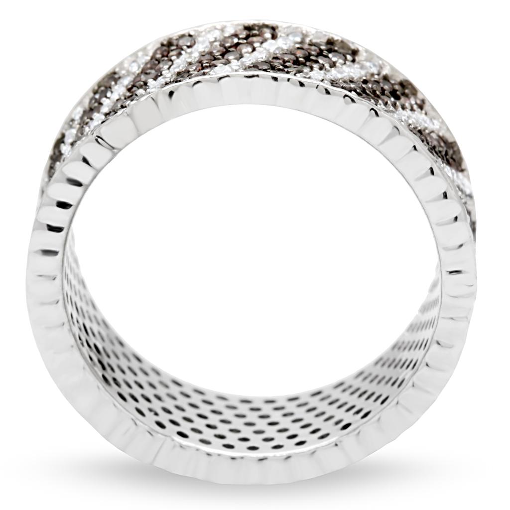 TS023 - Rhodium + Ruthenium 925 Sterling Silver Ring with AAA Grade CZ in Brown