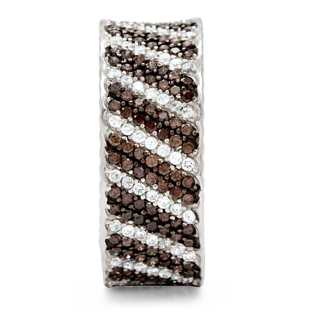TS023 - Rhodium + Ruthenium 925 Sterling Silver Ring with AAA Grade CZ in Brown