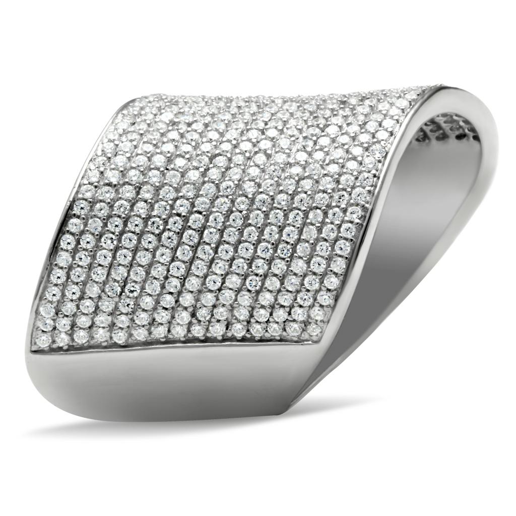 TS027 - Rhodium 925 Sterling Silver Ring with AAA Grade CZ in Clear