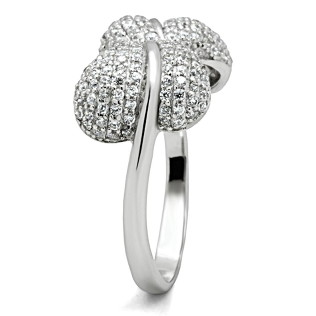 TS050 - Rhodium 925 Sterling Silver Ring with AAA Grade CZ in Clear