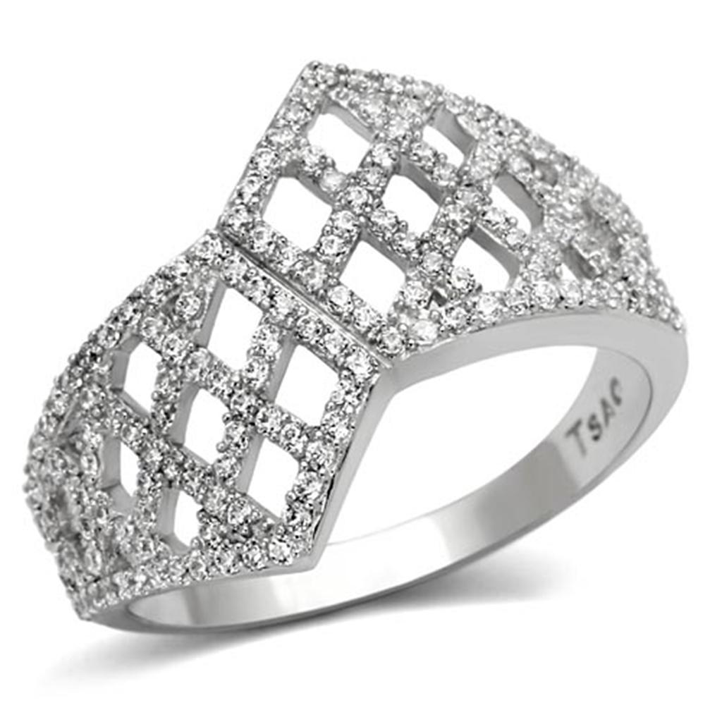 TS122 - Rhodium 925 Sterling Silver Ring with AAA Grade CZ in Clear