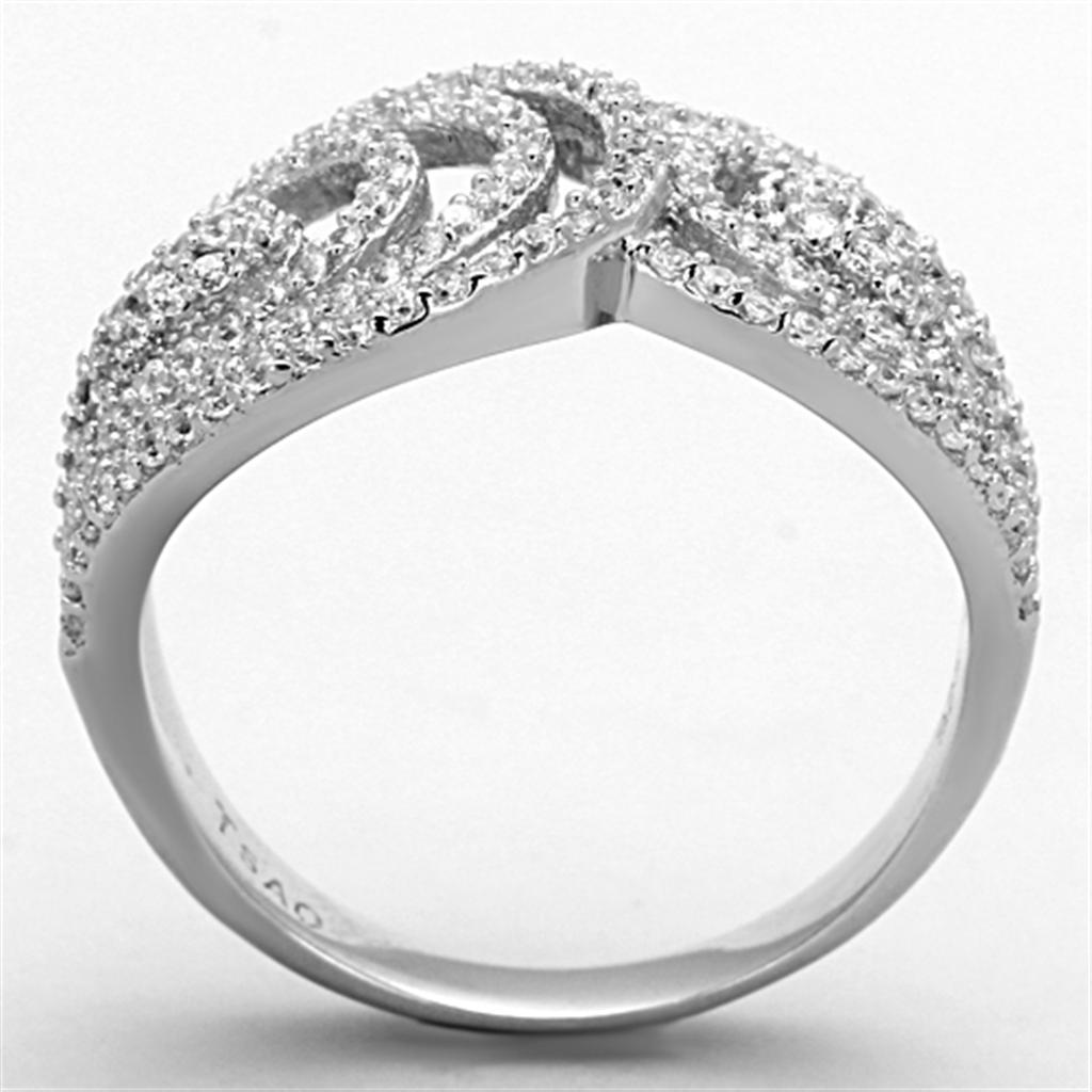 TS147 - Rhodium 925 Sterling Silver Ring with AAA Grade CZ in Clear