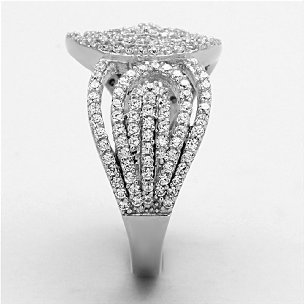TS147 - Rhodium 925 Sterling Silver Ring with AAA Grade CZ in Clear