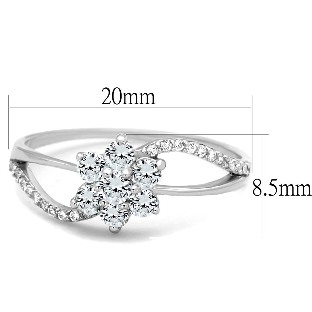 TS182 - Rhodium 925 Sterling Silver Ring with AAA Grade CZ in Clear
