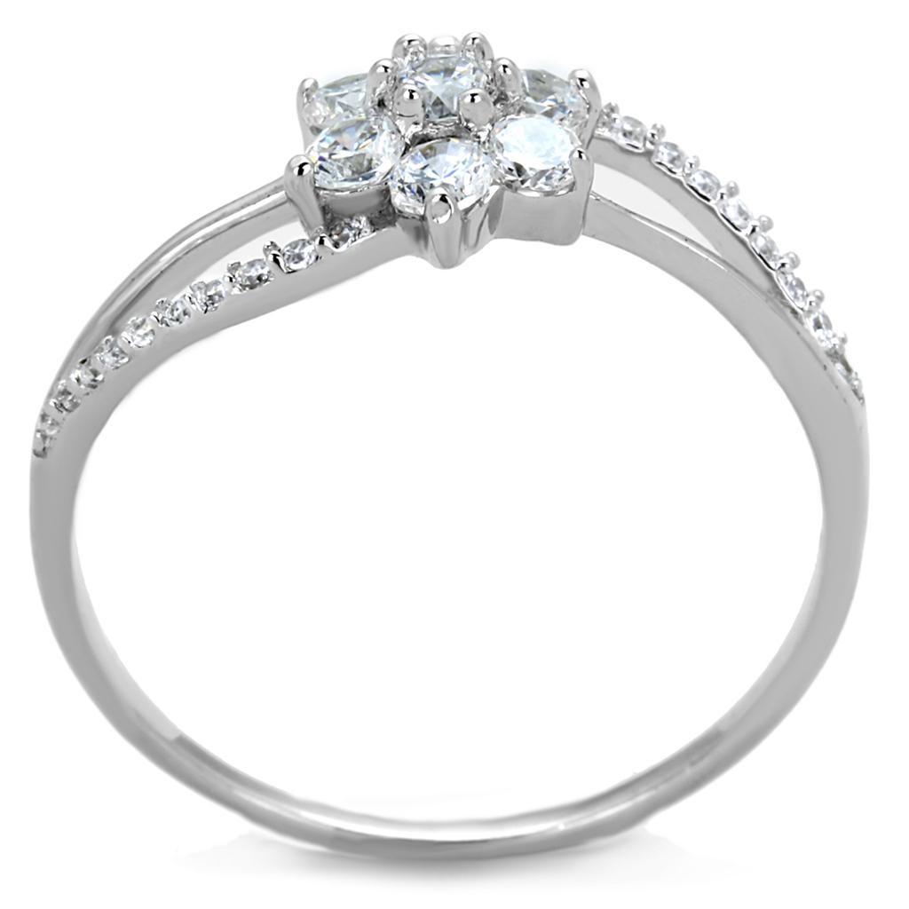 TS182 - Rhodium 925 Sterling Silver Ring with AAA Grade CZ in Clear